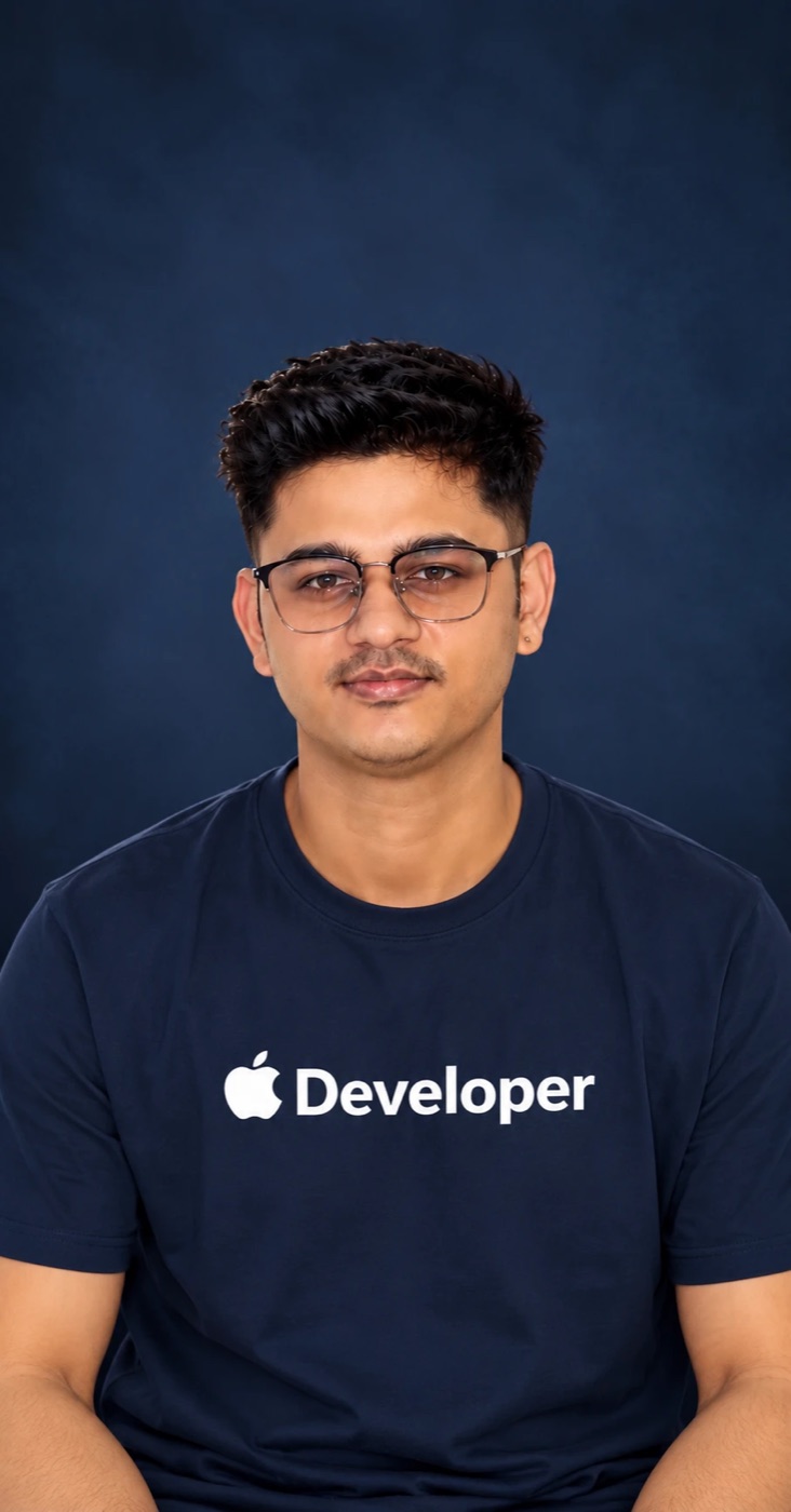 Sourav Dikshit, founder of Sourav's iOS Studio, in an Apple Developer t-shirt